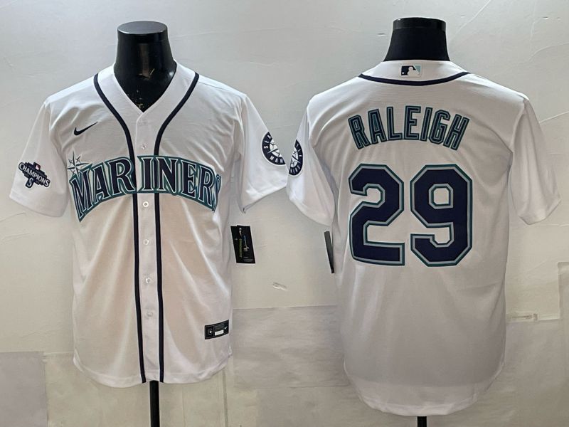 Men 2025 Nike Seattle Mariners #29 Raleigh White Game MLB Jersey 05